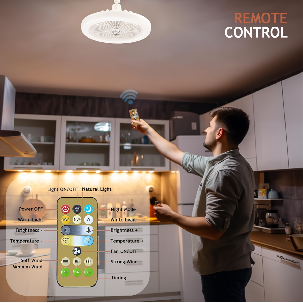modern white led ceiling fan light with remote control 50w adjustable fan 3 color temperatures 3000k 6500k dimmable timer function e26 base for bedroom kitchen closet and more kitchen minimalist light fixture integrated light fan details 3