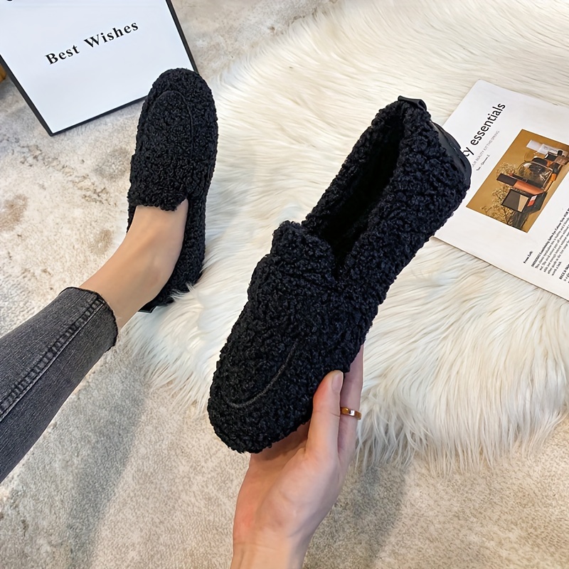 New Solid Color Plush Lined Flat Women's Shoes, Fall/Winter