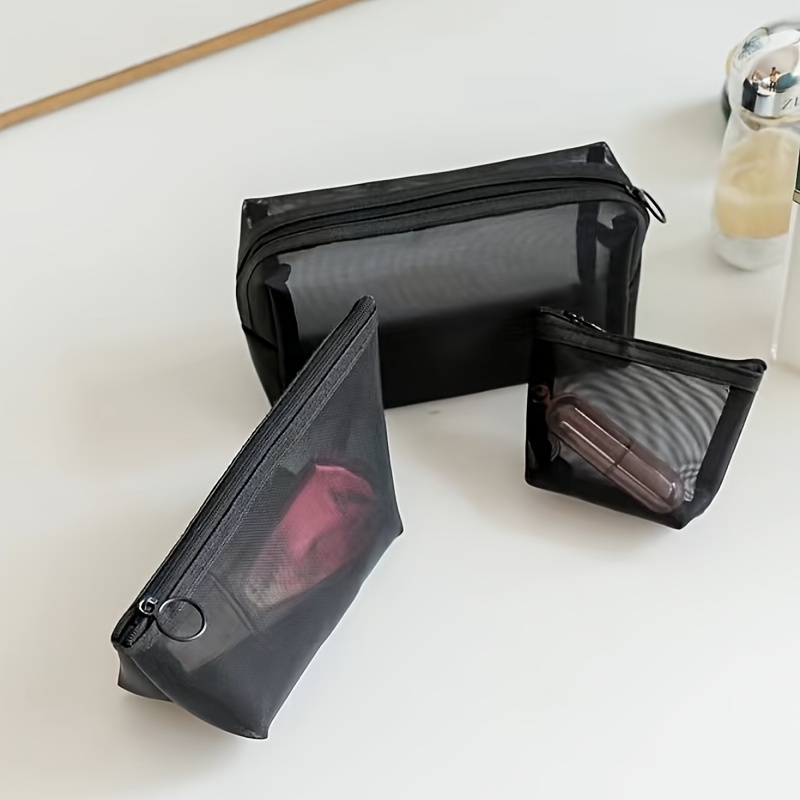 3pcs, Mesh Cosmetic Bag, Mesh Storage Bag, Pencil Pouch
