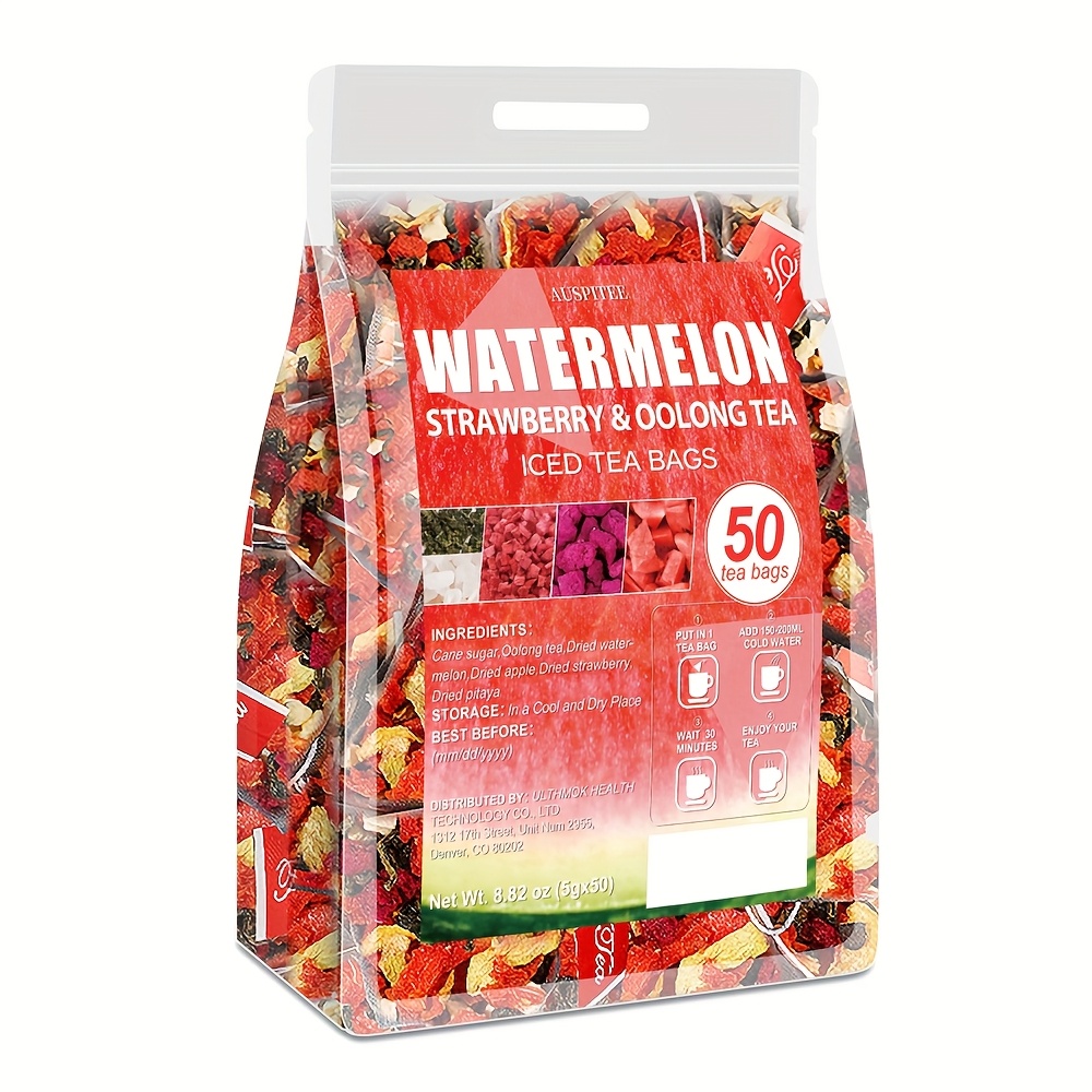 TEMU Watermelon Oolong Tea 8.82oz (5gx50 Bags) Strawberry Crumble Dragon Fruit Oolong Tea Fruit Tea, Fruit Tea Bags, Easy To Carry, A Good Partner In