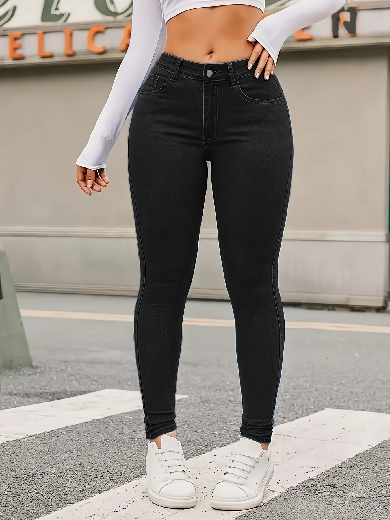 Women'S High-Waist Stretch Denim Jeans Casual Fit, Long Length,  Zipper Fly, High Versatile Fashion Pants, Jean Waistb