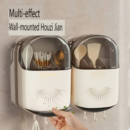wall mounted kitchen utensil holder with drainage design durable plastic home dining table organizer space saving sturdy structure easy to clean suitable for small apartments