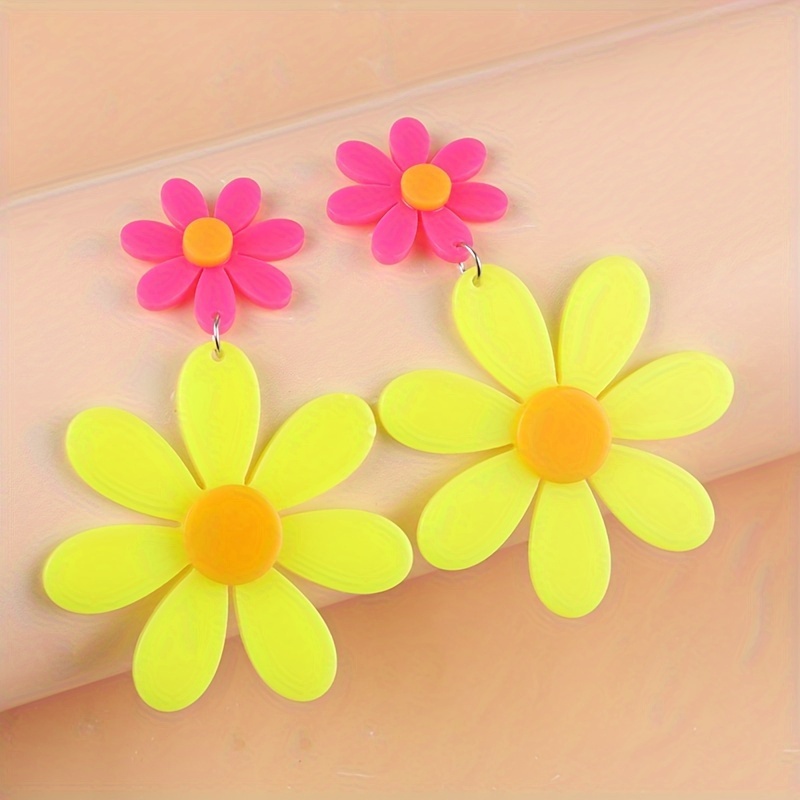 Women's Fluorescent Sunflower Acrylic Dangle Earrings