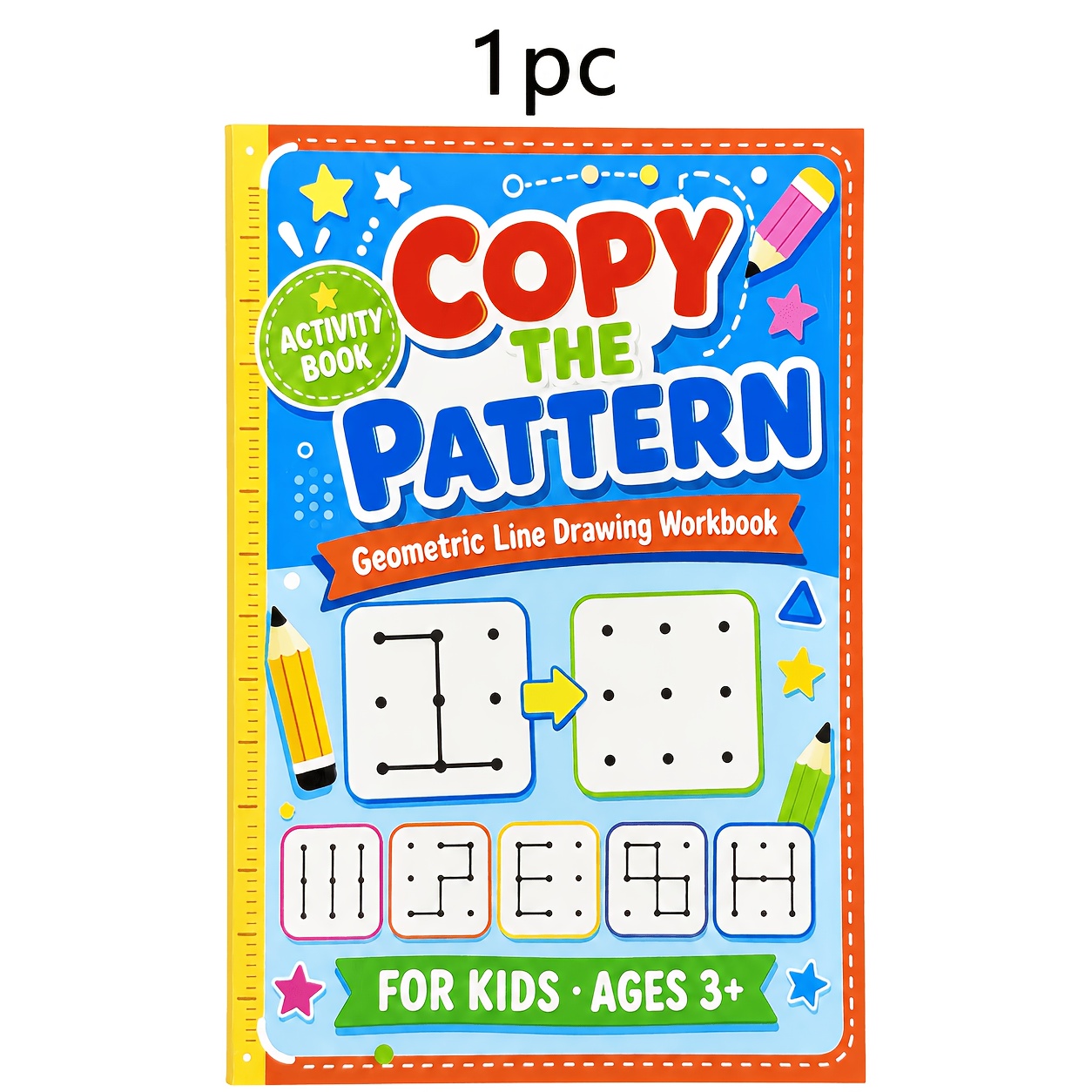 TEMU Livre d'activités pour enfants à copier le motif, 28 pages de cahier d'exercices de dessin de motifs géométriques à pois et lignes, livre de
