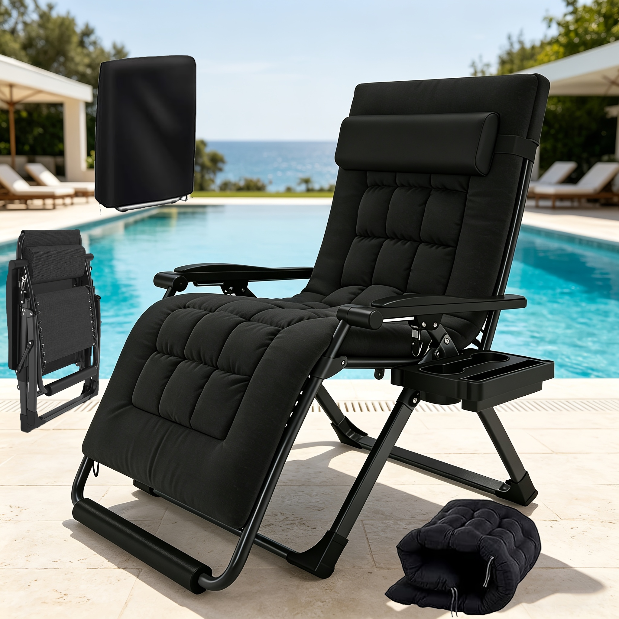 77cm Foldable Sun Lounger With Adjustable Backrest (90-170°) – Heavy-duty Camping Chair, 200kg Load Capacity, -free Setup, Includes Headrest & Cup Holder – Perfect For Balcony, Terrace, Pool & Camping