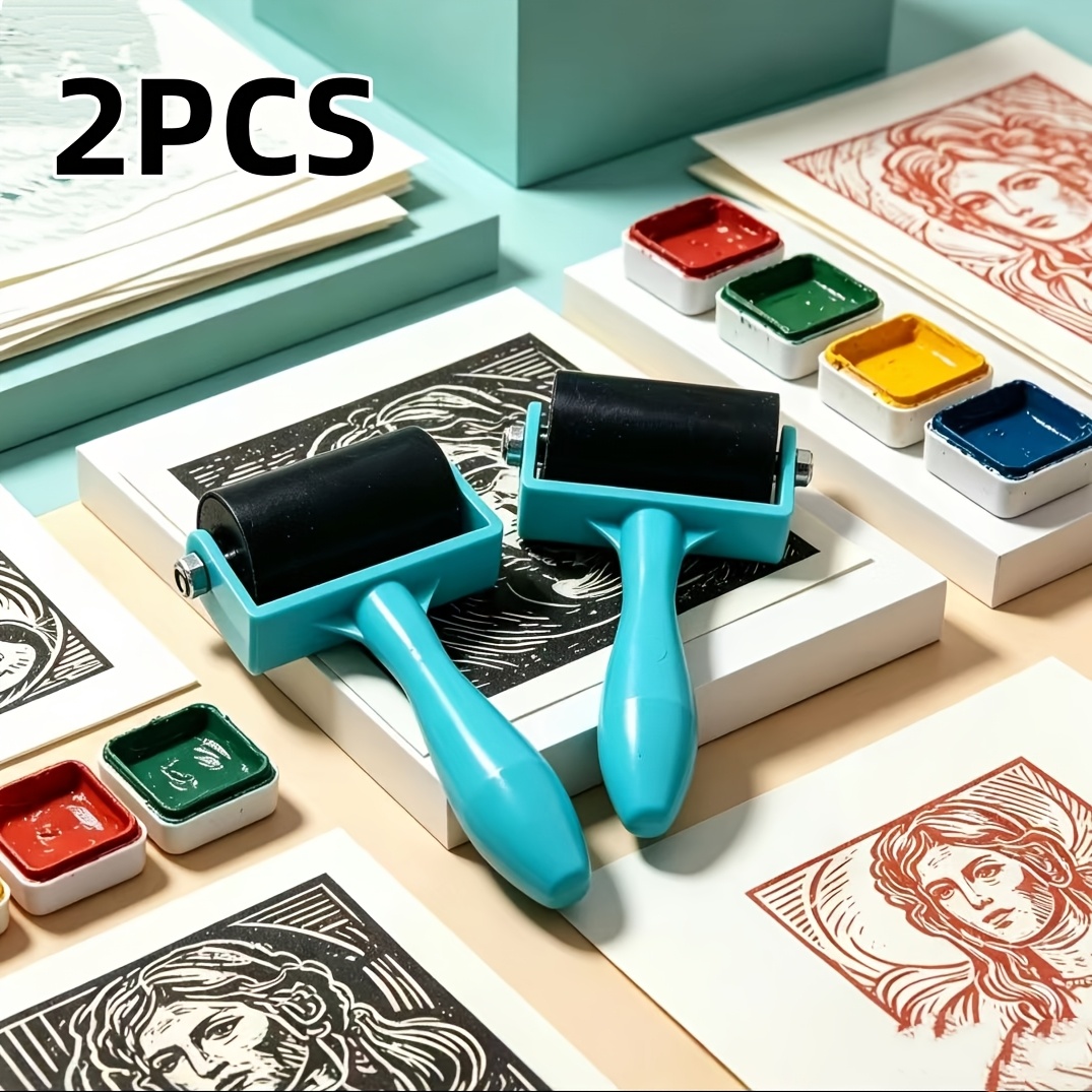 TEMU 2pcs Of 35mm (1.4 Inch) Blue Rubber Rollers, Durable Construction, Suitable For Offset Printing, Diy Crafting, Wallpaper Embossing, And Printing