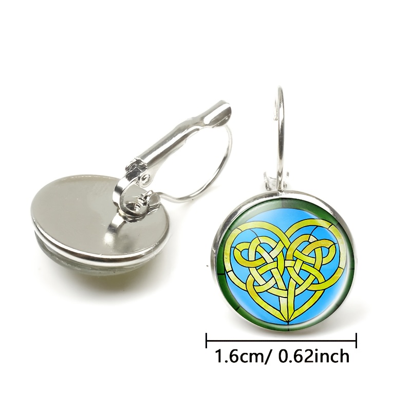 2pc Round Glass Inlaid Base Earrings Set