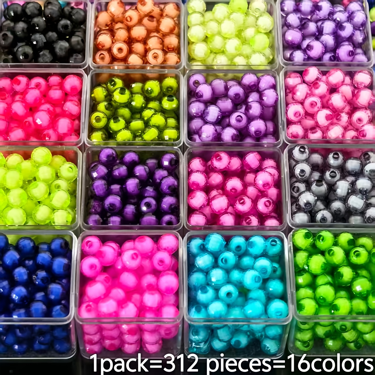312pcs 8mm 16 Colors Transparent Acrylic Beads | 96-cut Earth Beads, Bead-in-bead Set For Crafts And Jewelry Making