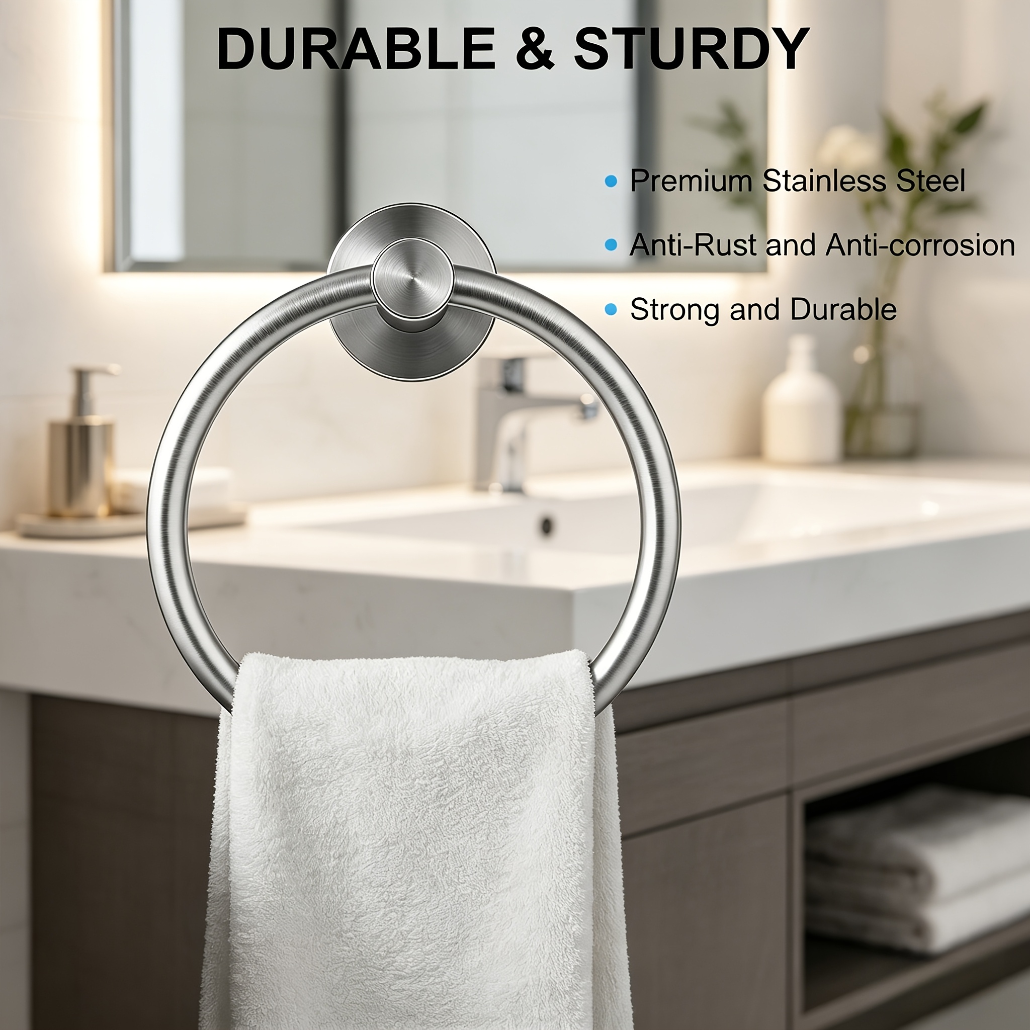 TEMU Towel Ring, Storage Ring, Towel Rack, Bathroom Storage Accessories, Wall-mounted With Drill-in Screw Installation, Sturdy And Durable. Suitable