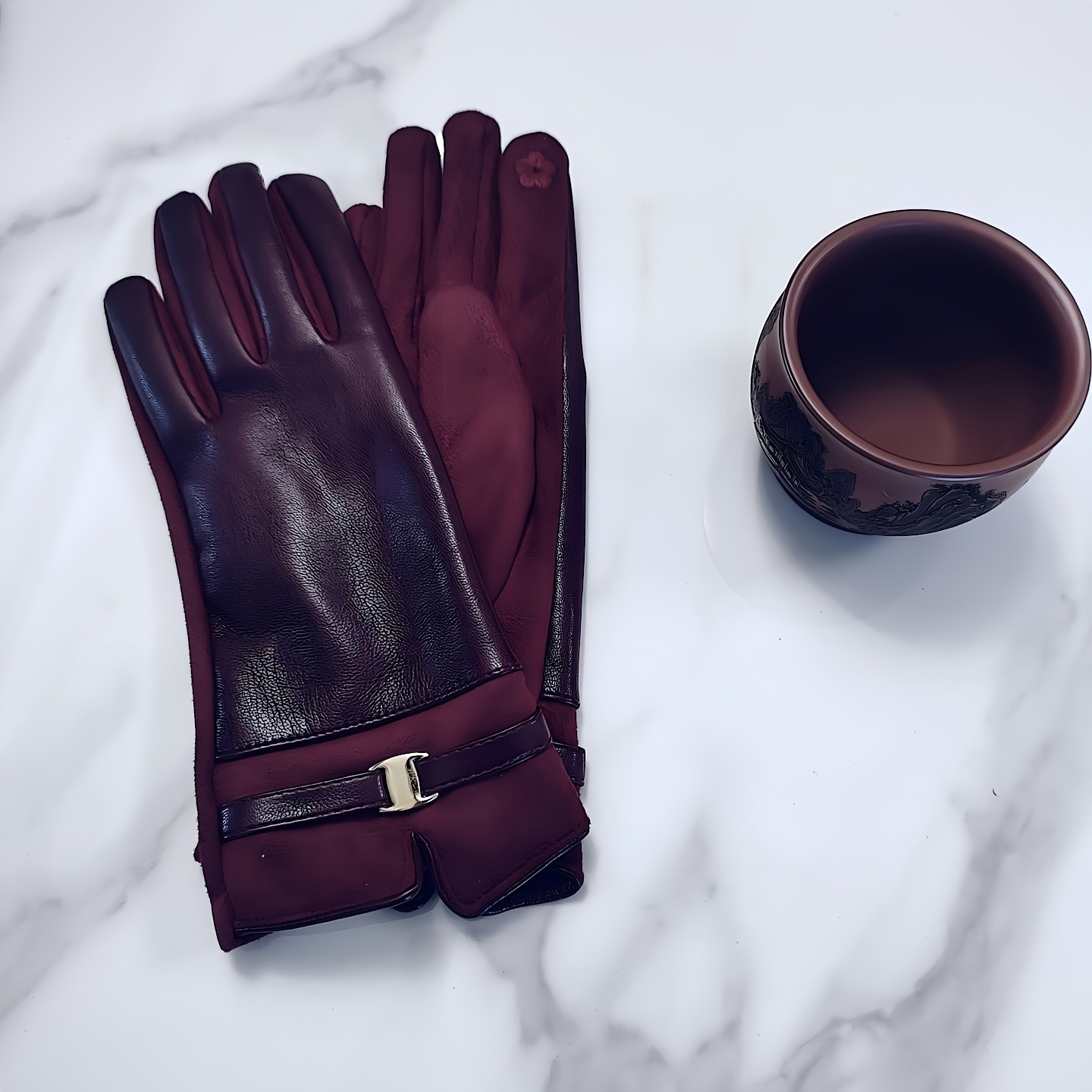 Image of Ab Version Protein Pu Open Gloves Women's Autumn Winter Warm Riding Gloves European Screen Gloves