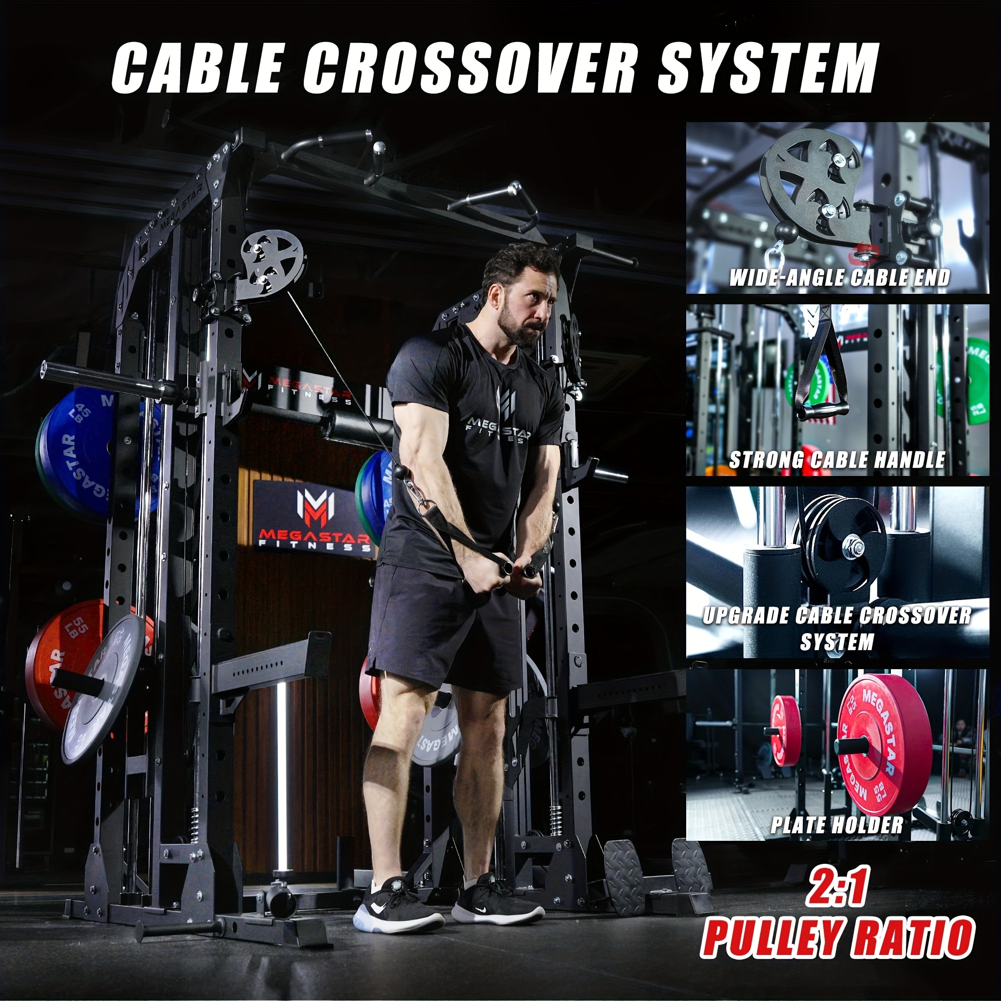 machine for home gym 2000lbs capacity all in one power rack with cable crossover pull up bar dip station   18 attachments Product details 6