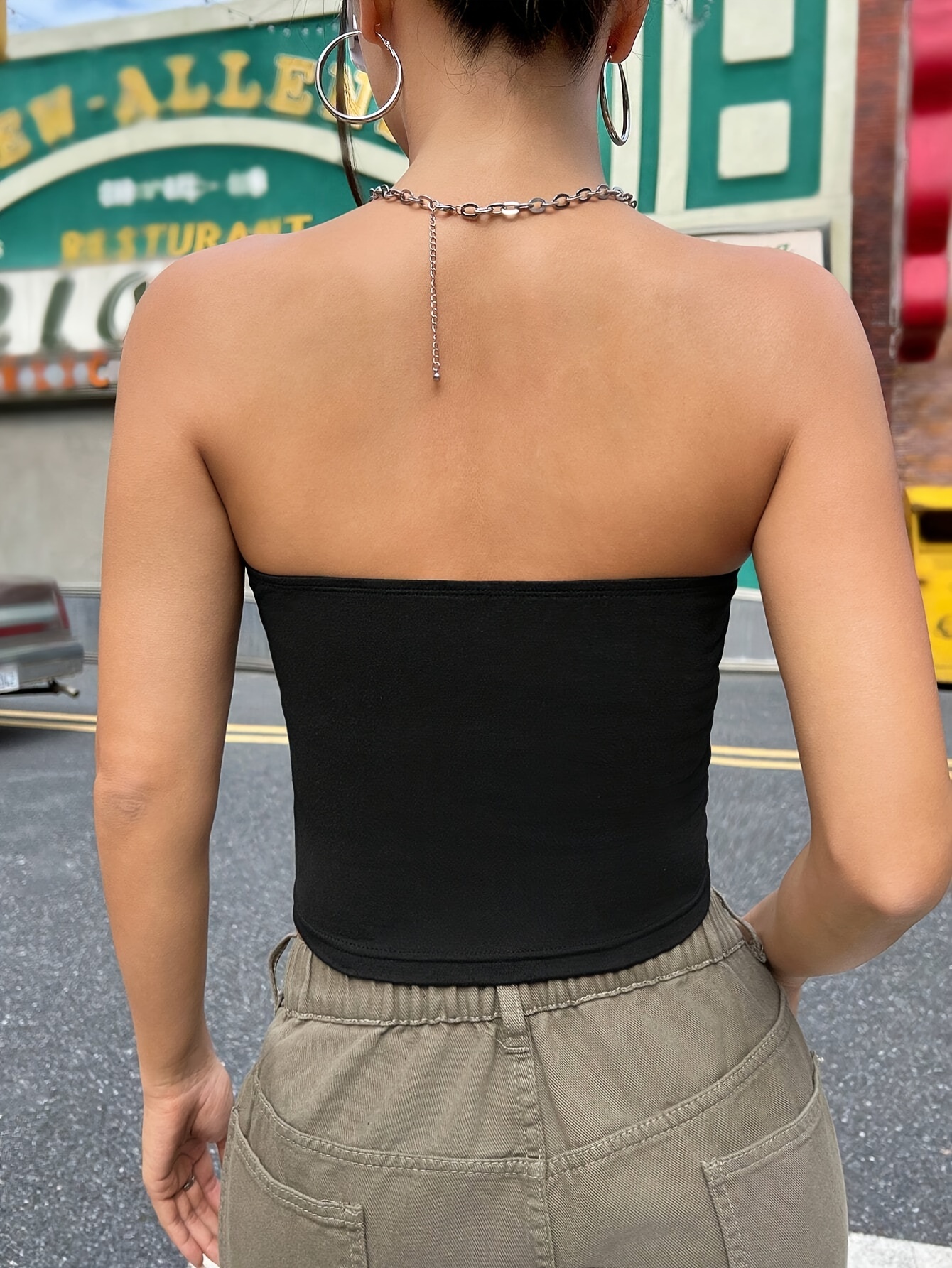 Women's Summer Casual Strapless Solid Color Crop Top