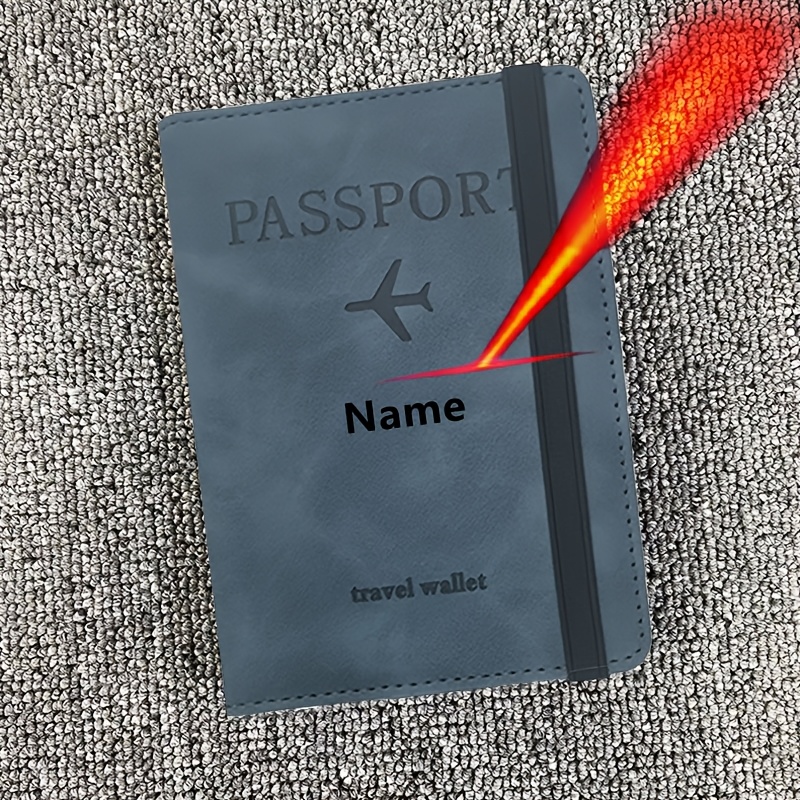 TEMU Personalized Airplane Passport Cover, Customizable Name Faux Leather Travel Wallet, Unisex Lightweight Anti-theft Protector, Travel Document