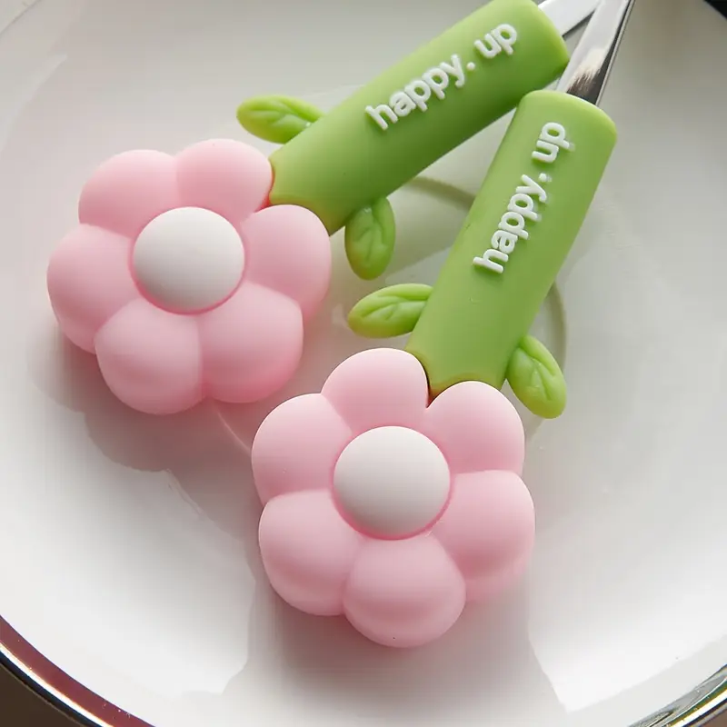 4pcs flower silicone handle fork and spoon set stainless steel tableware suitable for kitchen restaurant hotel carrying party travel camping Product details 8