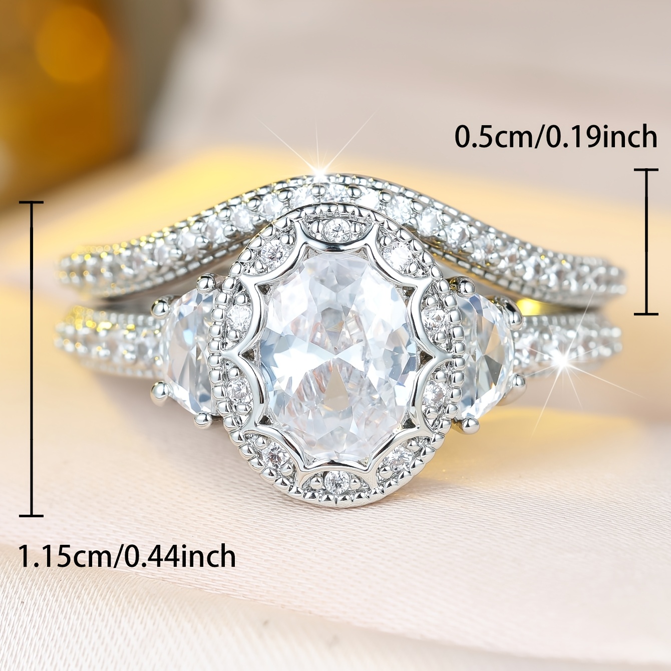 2pc Women's Rings Set with White Egg-Shaped Zirconia