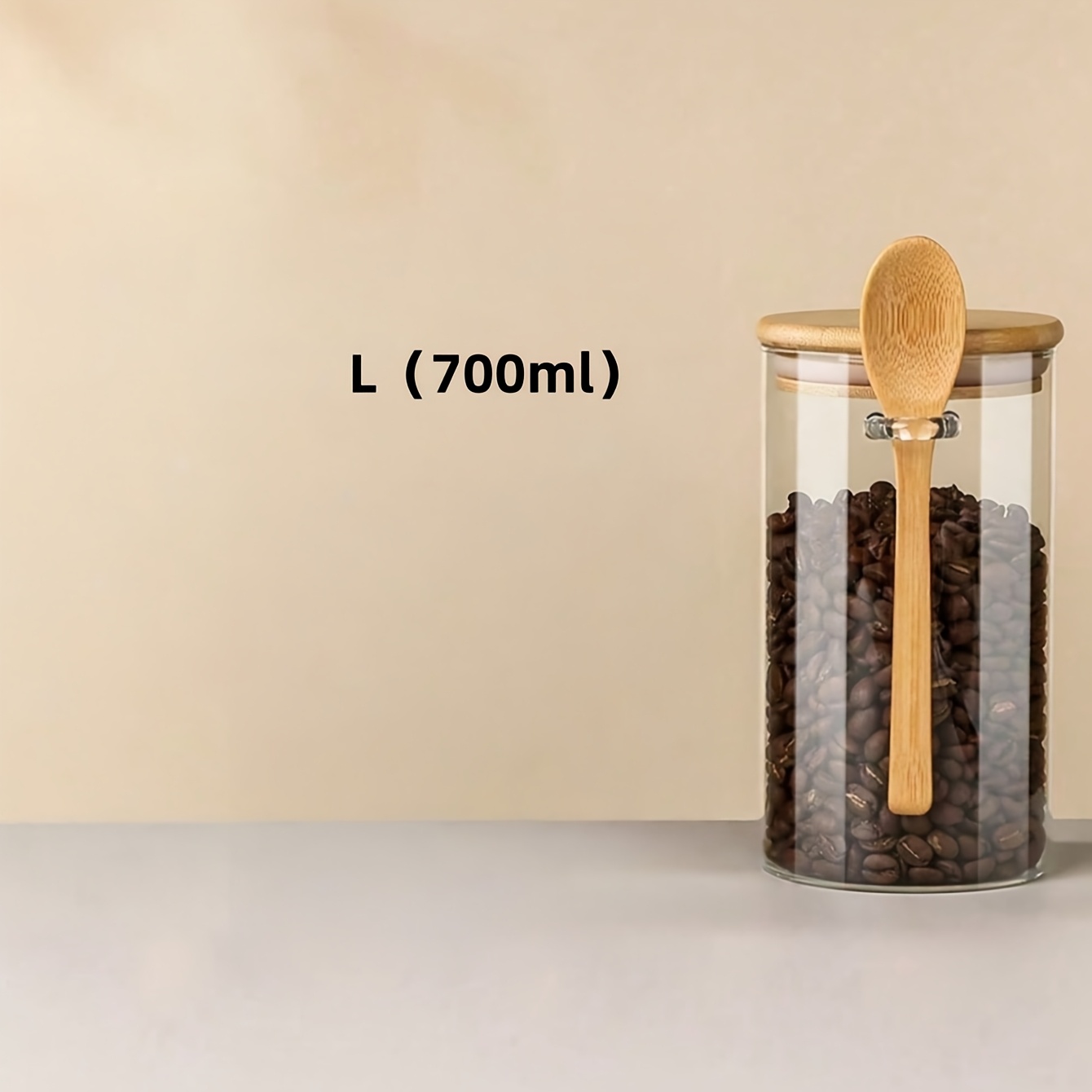 Image of 1pc Clear Food Storage Jar With Airtight Bamboo Lid And Spoon, Minimalist Coffee Canister For Beans, Tea, Sugar, Modern Kitchen Countertop Decor & Pantry Organization