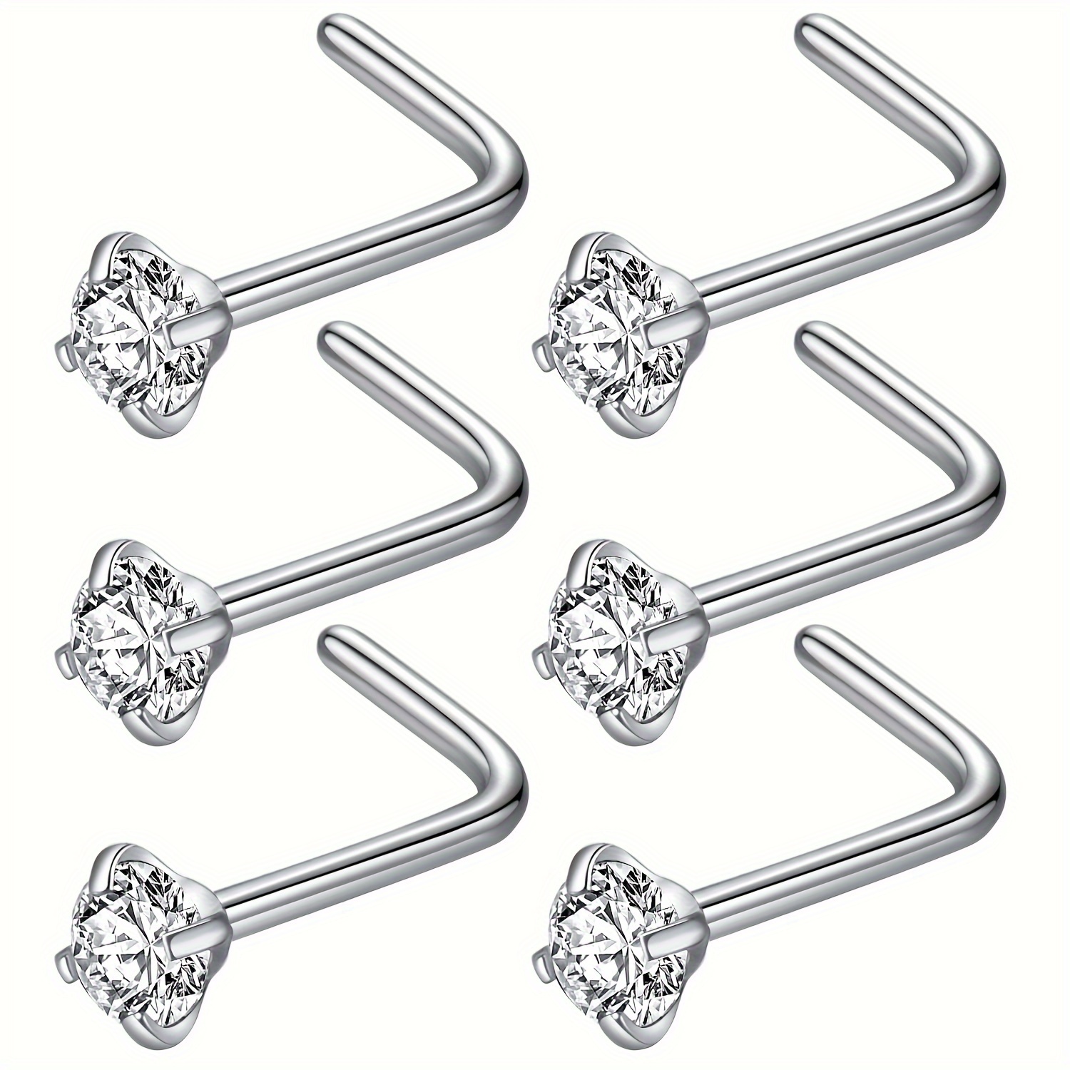 

316l Surgical Steel 22g/20g/18g L- Nostrial Piercing Jewerly L Shaped 1.5mm 2mm 2.5mm 3mm Cz For Women