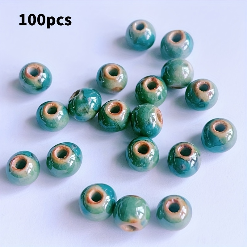 TEMU 100pcs 6/8/10mm Vintage Ceramic Large Hole Beads Oriental Mystery Diy Craft Supplies For Various Jewelry Projects
