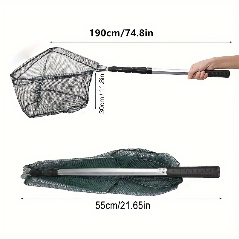 TEMU Telescopic Fishing Net, Aluminum Alloy, Extendable Handle 59-inch, Foldable Safe Fish Net, Collapsible Fish Net, Durable Single Pack - White