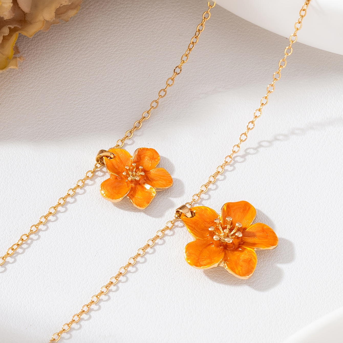 Women's Handmade Orange Enamel Egg Flower Pendant Necklace
