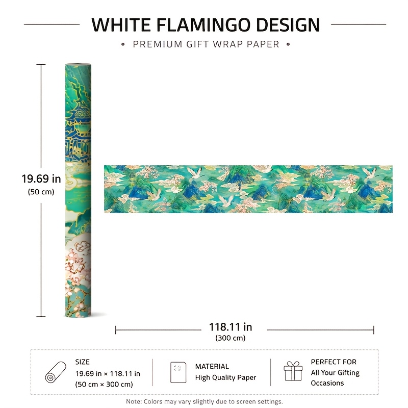 TEMU 1 Rouleau 50x300cm (19.7x118.1in) Papier Cadeau à Motif Floral Vintage , Parfait pour les Anniversaires et les Fêtes, , Facile à Emballer,