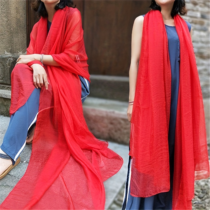 large size solid color scarf minimalist thin breathable shawl casual windproof sunscreen wrap for women details 2