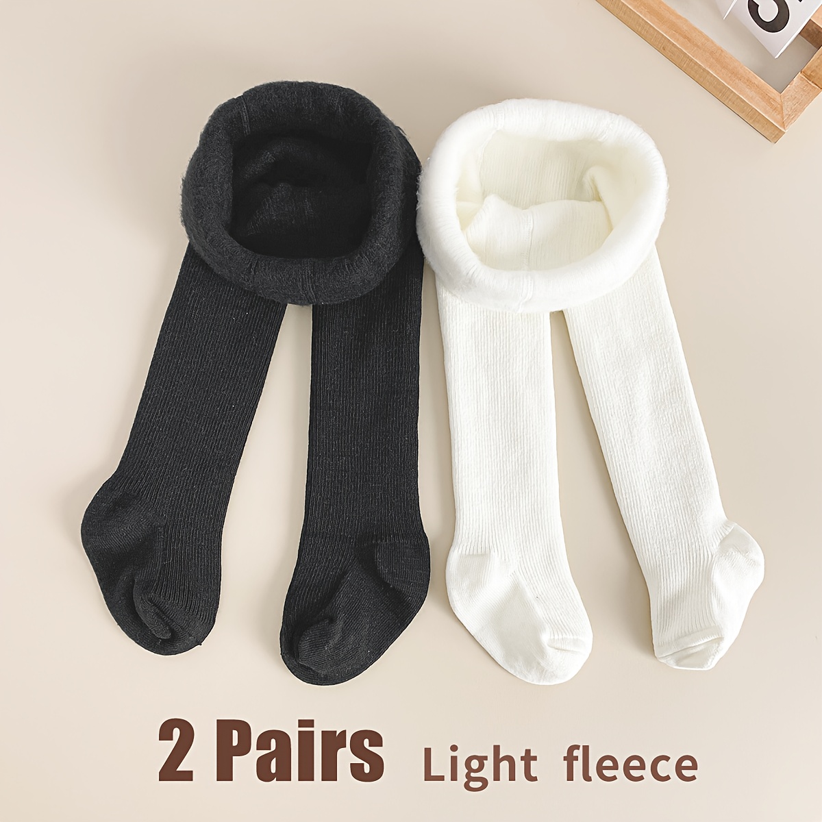 Image of ' Fleece-lined Winter Leggings - Warm Toddler Tights With Thermal, Soft Fleece, Solid Colors (for Cold , & Family Photos) | Baby Girl Outfits 2-pair Pack