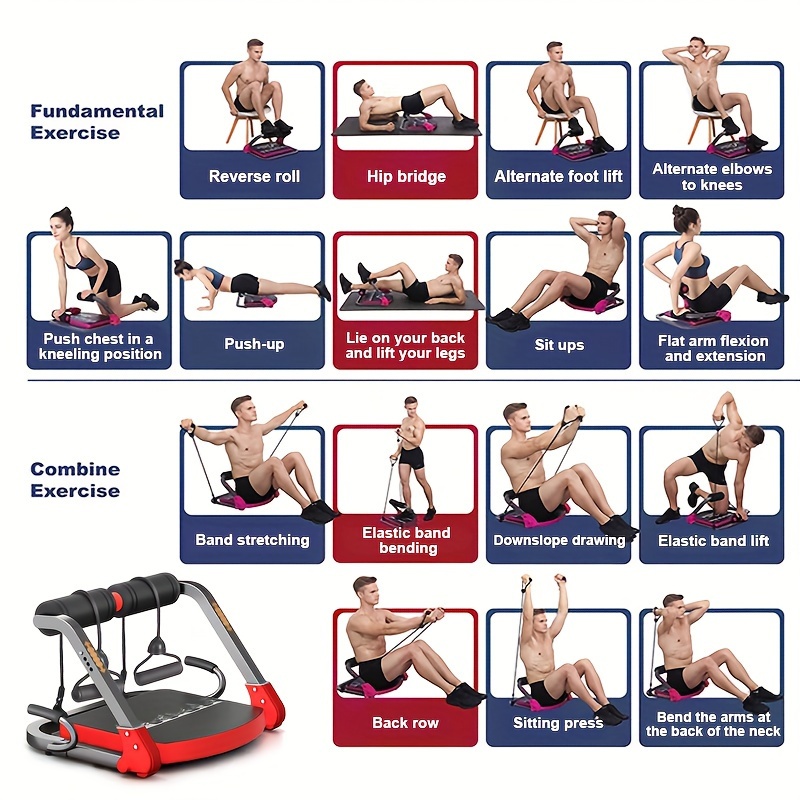 Multifunctional Abdominal Trainer, 6-in-1 Body Shaping Machine, 21 Exercise Functions, Home Use Abdominal Muscle Training and Abdominal Fat Reduction Fitness Equipment, Abdominal Toning and Waist Slimming Exercise for Men and Women