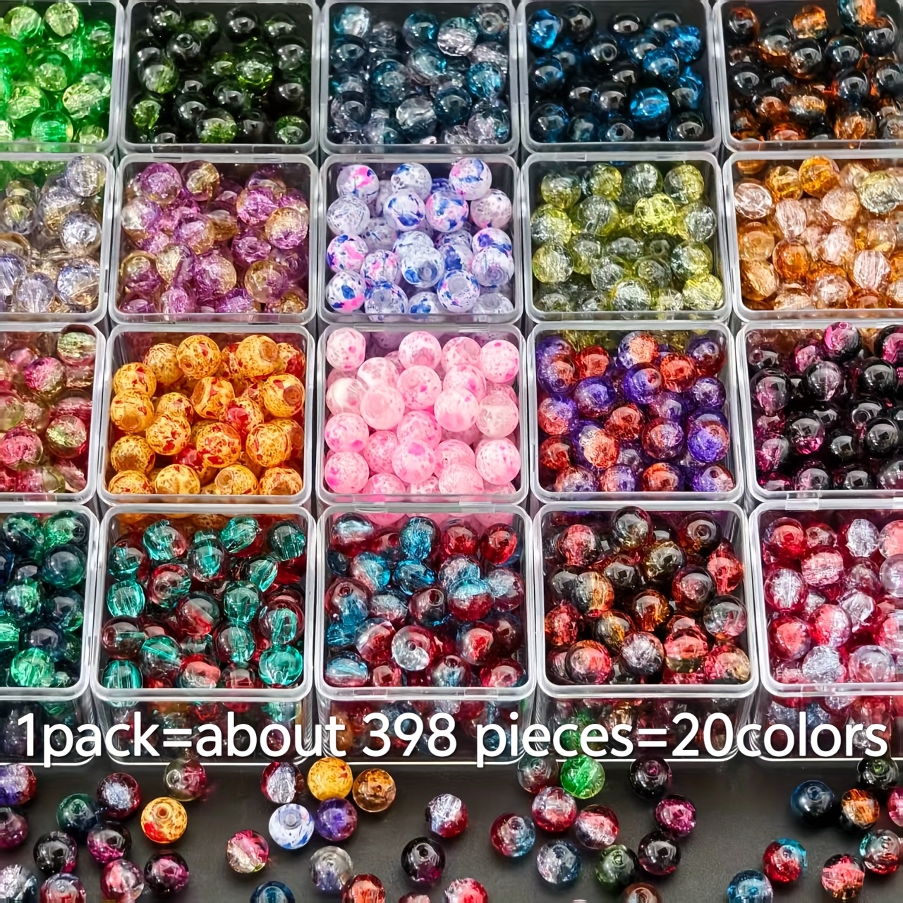 Image of 398pcs Of 8mm Christmas Beads In 20 Colors - Crackle Snowflake Beads - Glass Beads - For Decoration, Bracelets, Necklaces, Crafts, And Small Business Supplies