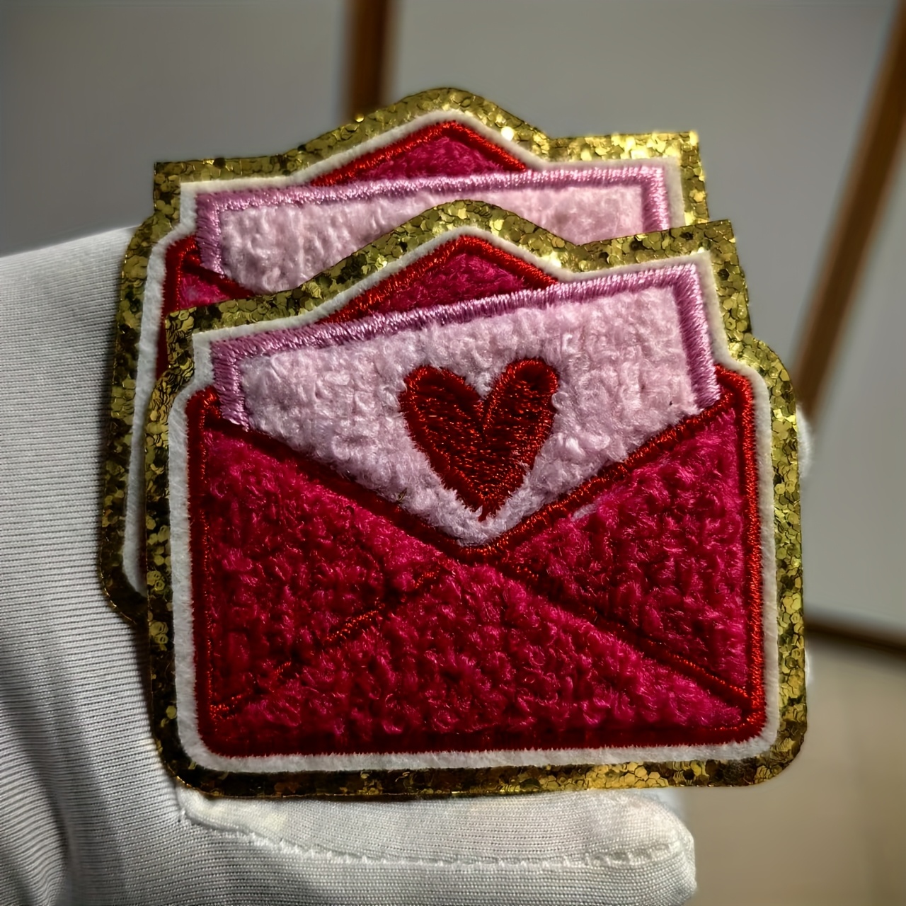 

Valentine's Day Heart Envelope Embroidered Patch, Pink With , Iron-on/sew-on Applique For Clothing, Jackets, Jeans, Bags, Shoes, Hats, Diy Decorations