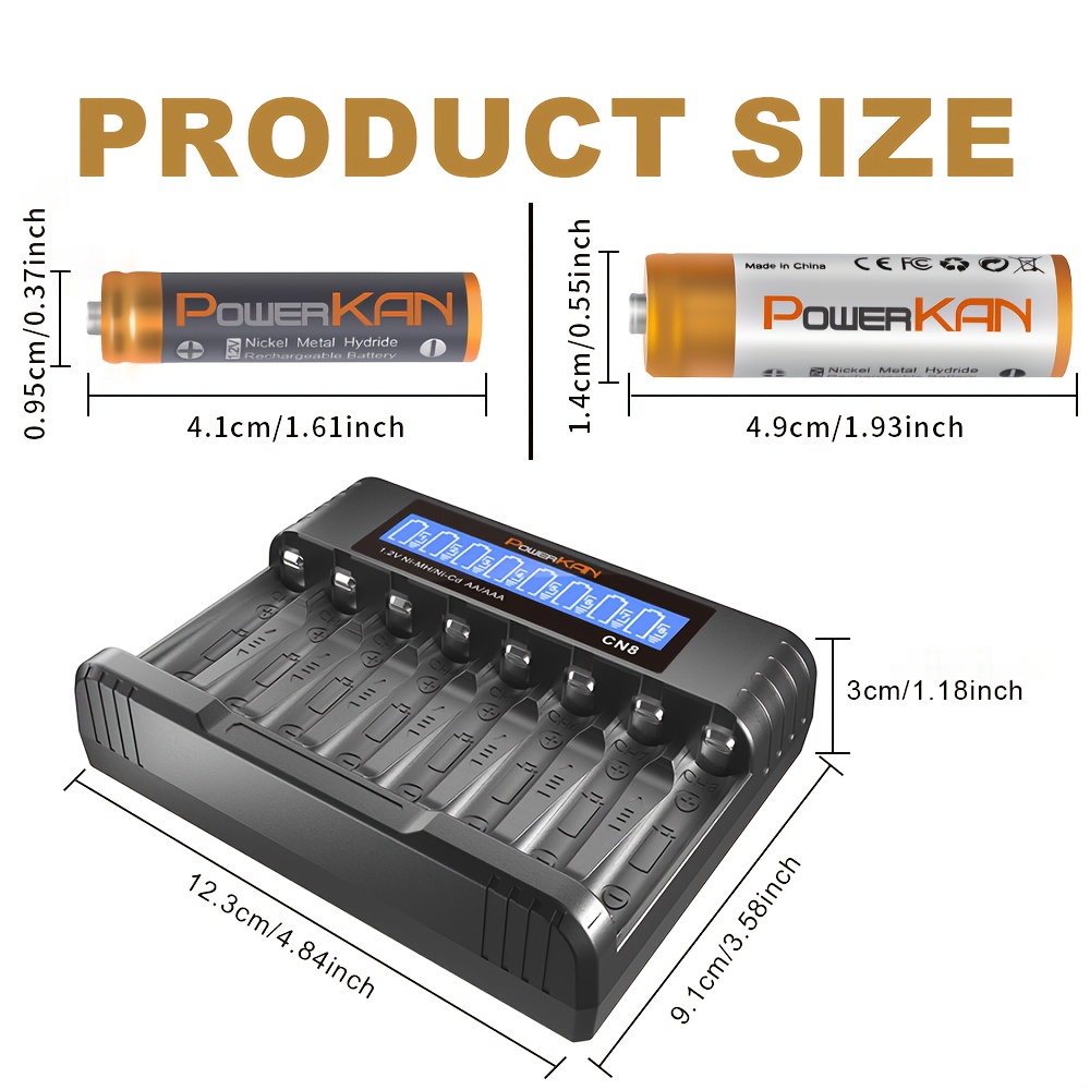 Set (Batterij + Oplader), POWERKAN 1.2V Ni-MH Oplaadbare AA en AAA Batterijen - Afbeelding 2