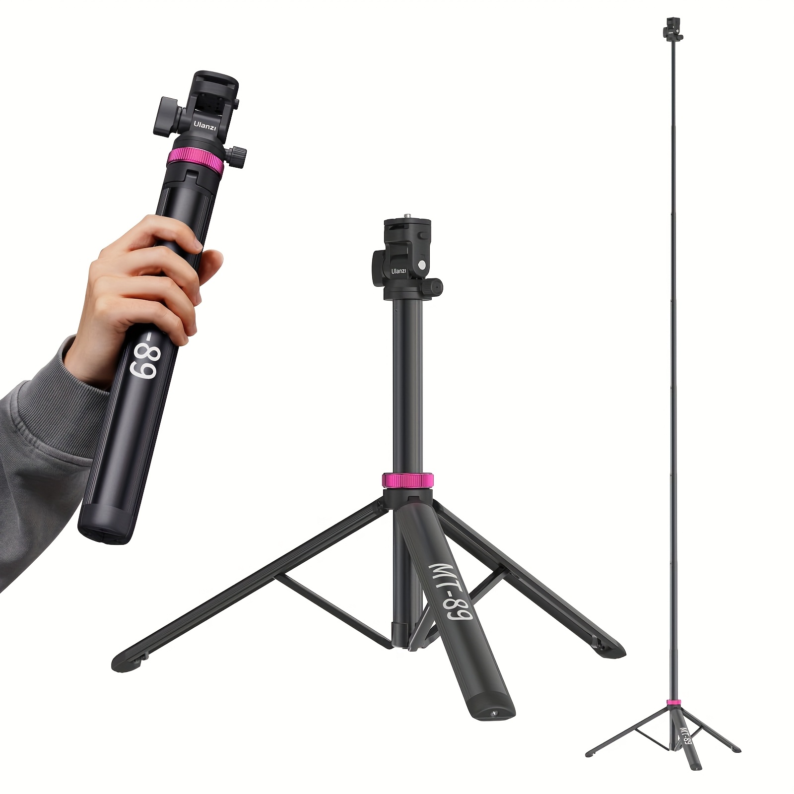 TEMU Ulanzi Mt-89 Extendable Tripod Aluminum Alloy, 82" Portable Adjustable Light Stand With 1/4" Screw Quick Release, 360° Ball Head Camera Phone