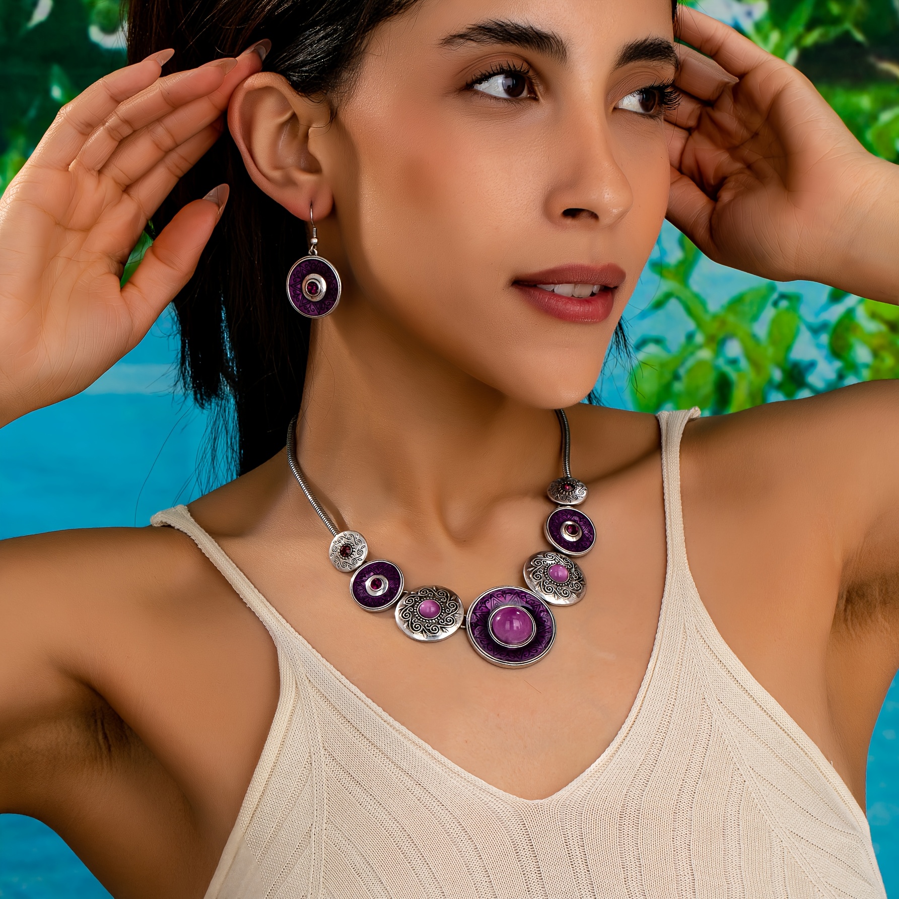 Image of A Stylish And Elegant Bohemian-inspired Necklace And Earring Set With Creative Large And Small Round Designs, Wear And Gifting