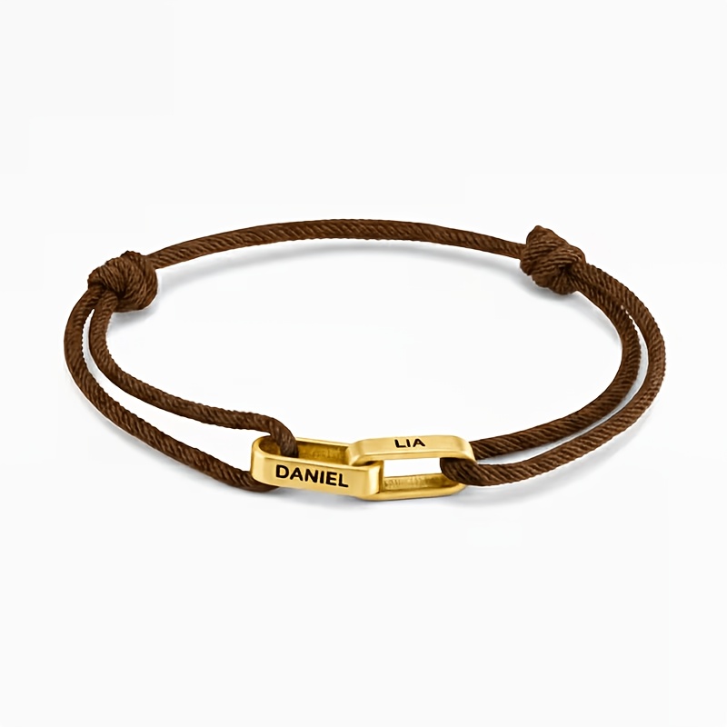 Custom Couple Name-Engraved Adjustable Knot Bracelet, Unisex Gift