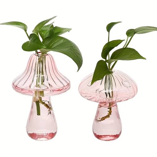 2pcs glass mushroom propagation planter cute plant propagation stations for indoor plants unique small hydroponic vase jars mini terrariums for window living room bathroom shelf decor