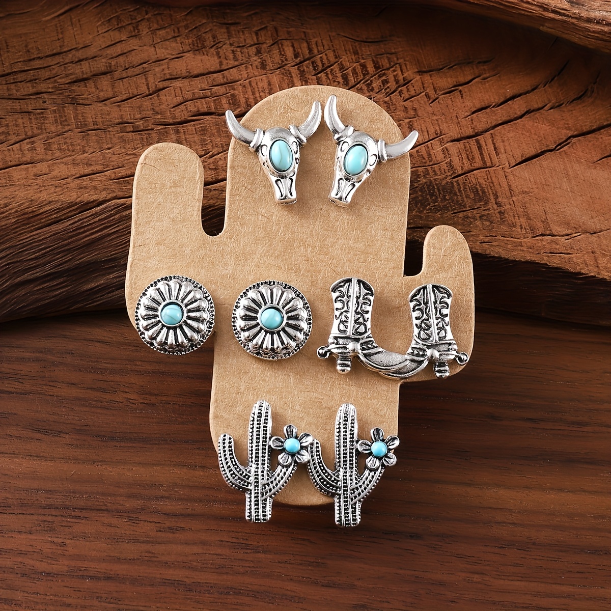 TEMU A Set Of 4 Pairs Of Western Cowgirl Turquoise Earring Set, Ladies Bohemian Retro Exquisite Cowboy Boots Ear Studs, Personalized Western Country
