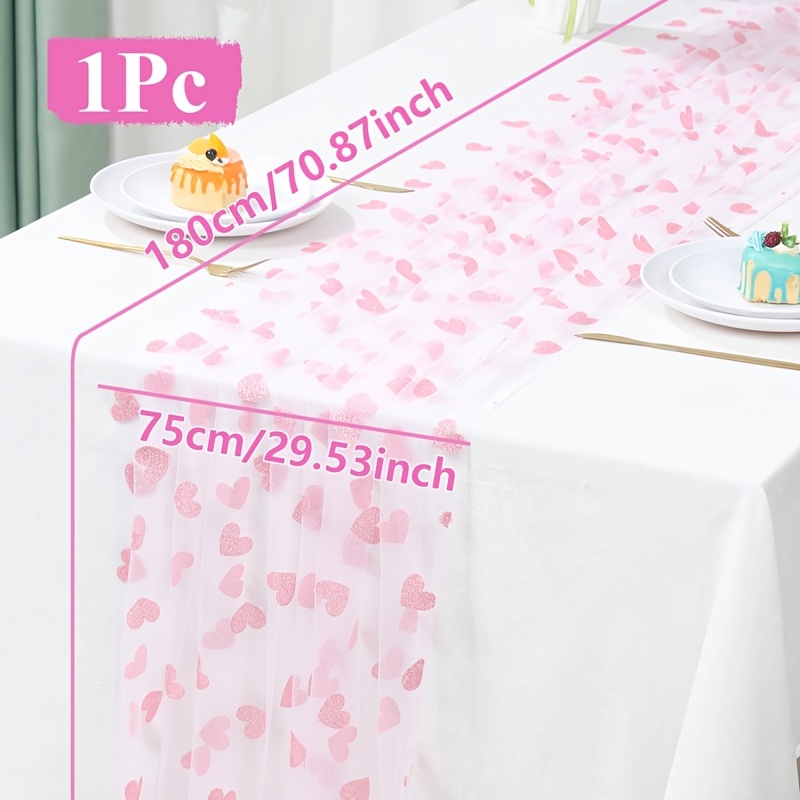 E-shop ., Tischläufer, rosa-goldener Herz-Netz-Tischläufer, 75*180cm, rosa Herz-Tischfahne, 1. Geburtstagsparty-Deko, Hochzeits- Brautparty-Zubehör,