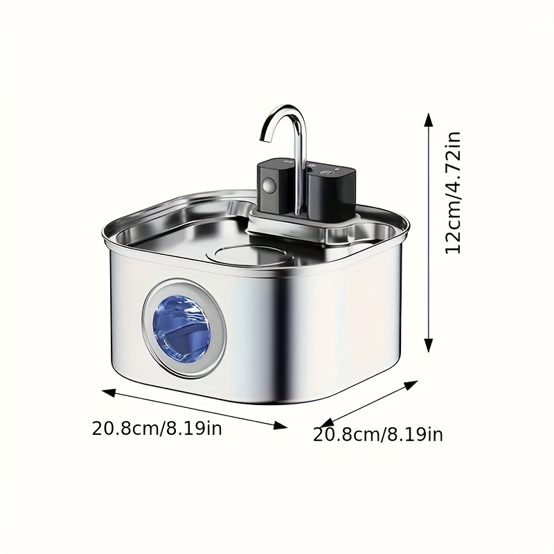Fontaine à eau automatique en acier inoxydable de 108 oz/3,2 L - Fontaine à gravité pour chats et chiens avec distributeur d'eau coulante, alimentation par batterie/USB (IPX8), système d'eau à faible entretien pour grands animaux, tortues, oiseaux et aquariums