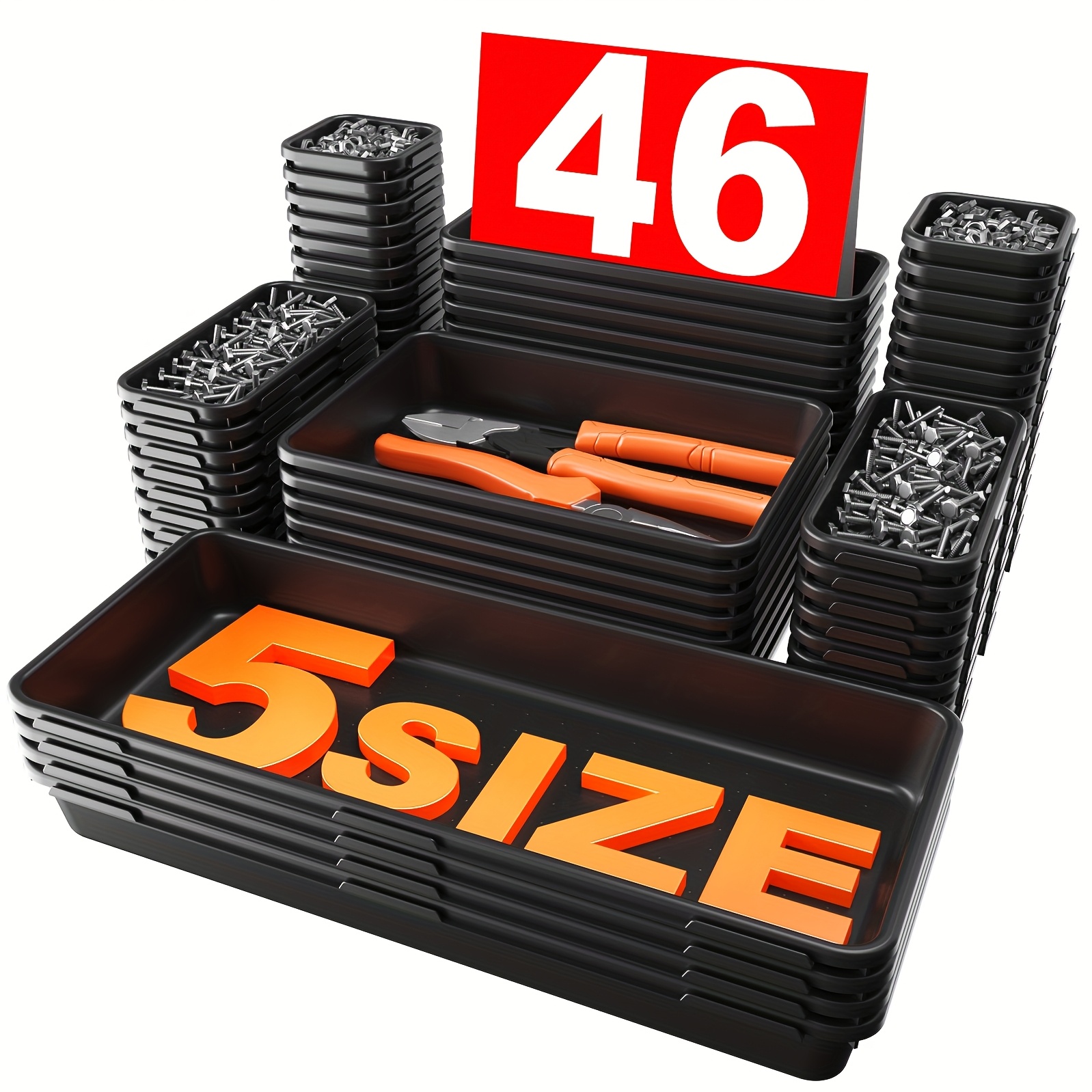TEMU 46/69pcs [5 Tailles] Ensemble de séparateurs de plateau de rangement pour boîte à outils, [Noir] Boîte de rangement pour tiroir de bureau,