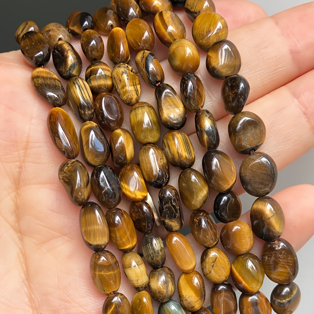 TEMU 6 X 8mm Natural Tiger Eye Beads - Irregular Yellow And Brown Interspersed Stones For Jewelry Making, Fashion Bracelets, Necklaces, And Earrings,