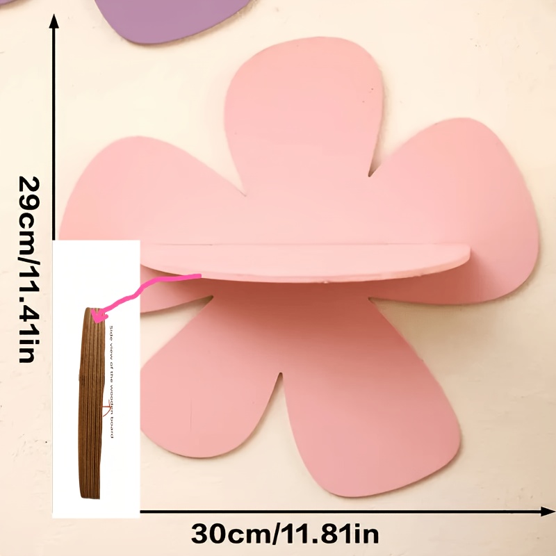 TEMU Étagère Murale Rose-Violette de Style Bohème avec Impression Plate 2D - Présentoir en Bois Réglable Adapté aux Plantes de Salon et à la