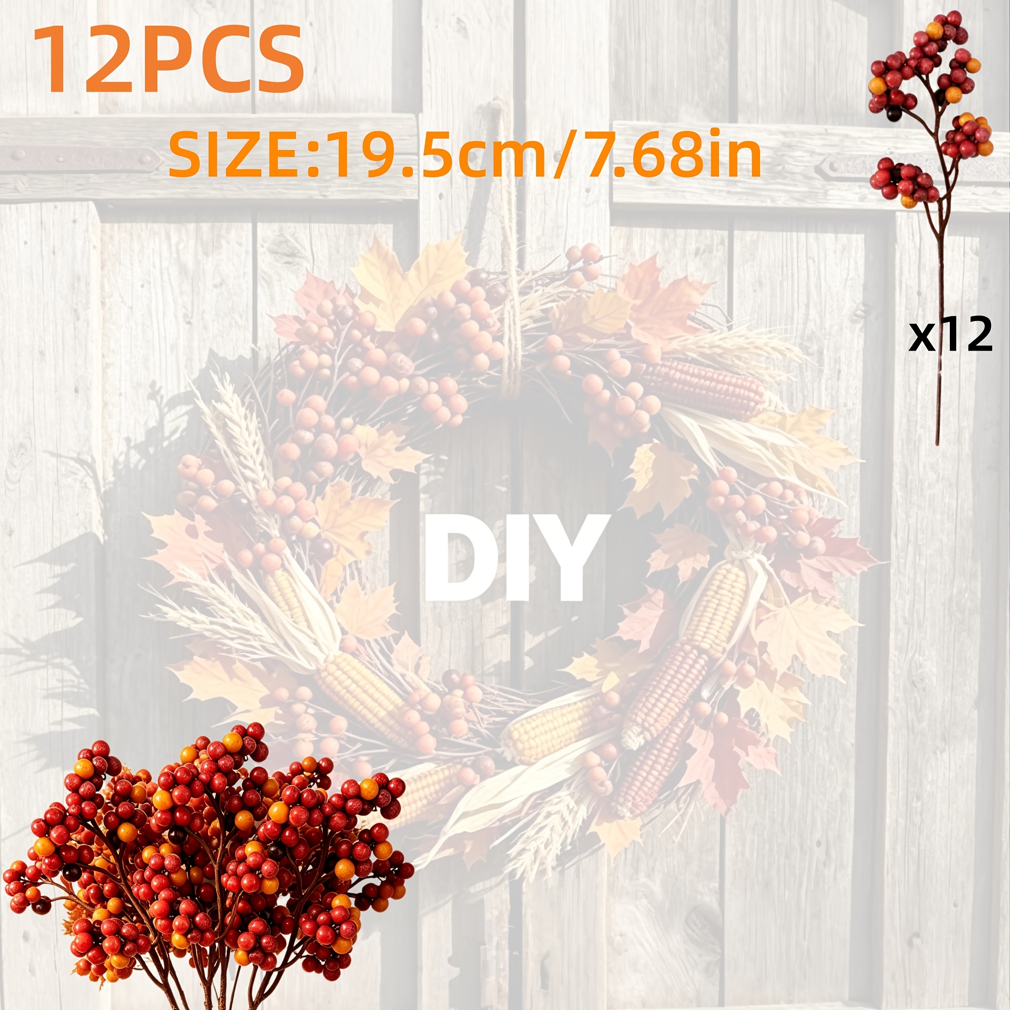 TEMU 12pcs Set Of Artificial Autumn Berries And Flowers Decorations, Berries And Flowers Decorative Materials, Suitable For Autumn Wreaths, And
