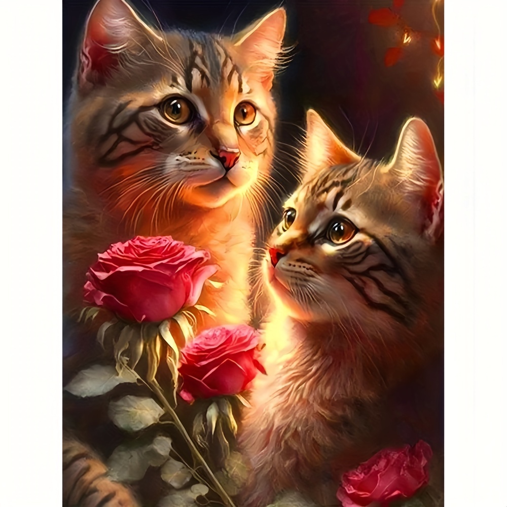 

30*40cm/11.8*15.7in Cat Diy 5d Diamond Painting Full Diamond With Number Kits Home And Kitchen Fashion Mosaic Diamond Painting Canvas Wall Decoration Gift Crafts