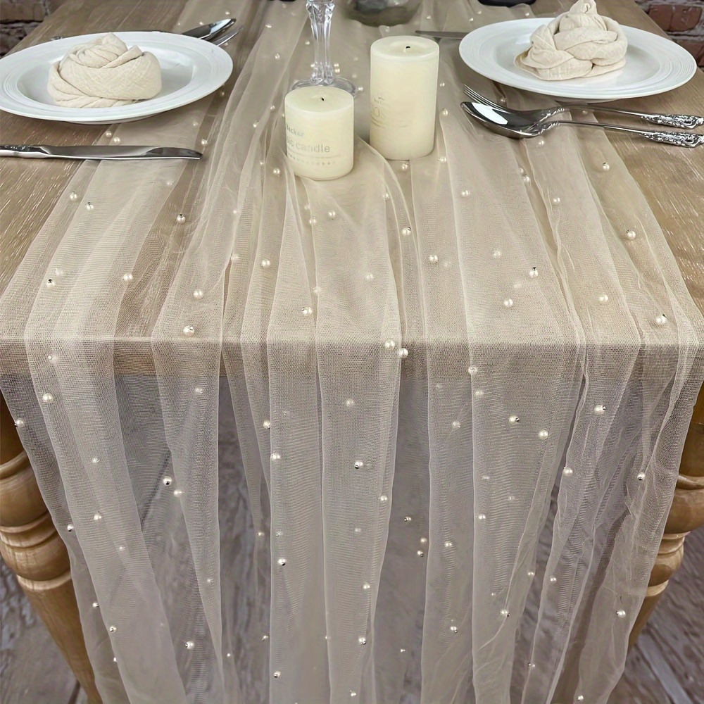 TEMU Pearl Table Runner - Sheer Tulle For Weddings, Bridal & Decorations - For Thanksgiving, Halloween, Christmas