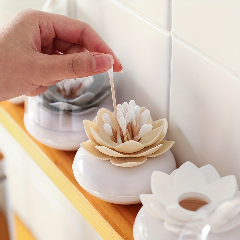 

Lotus Flower Shaped Toothpick Holder With Cover - 1pc Creative Plastic Toothpick Dispenser - Portable Cotton Swab Container And Organizer - White