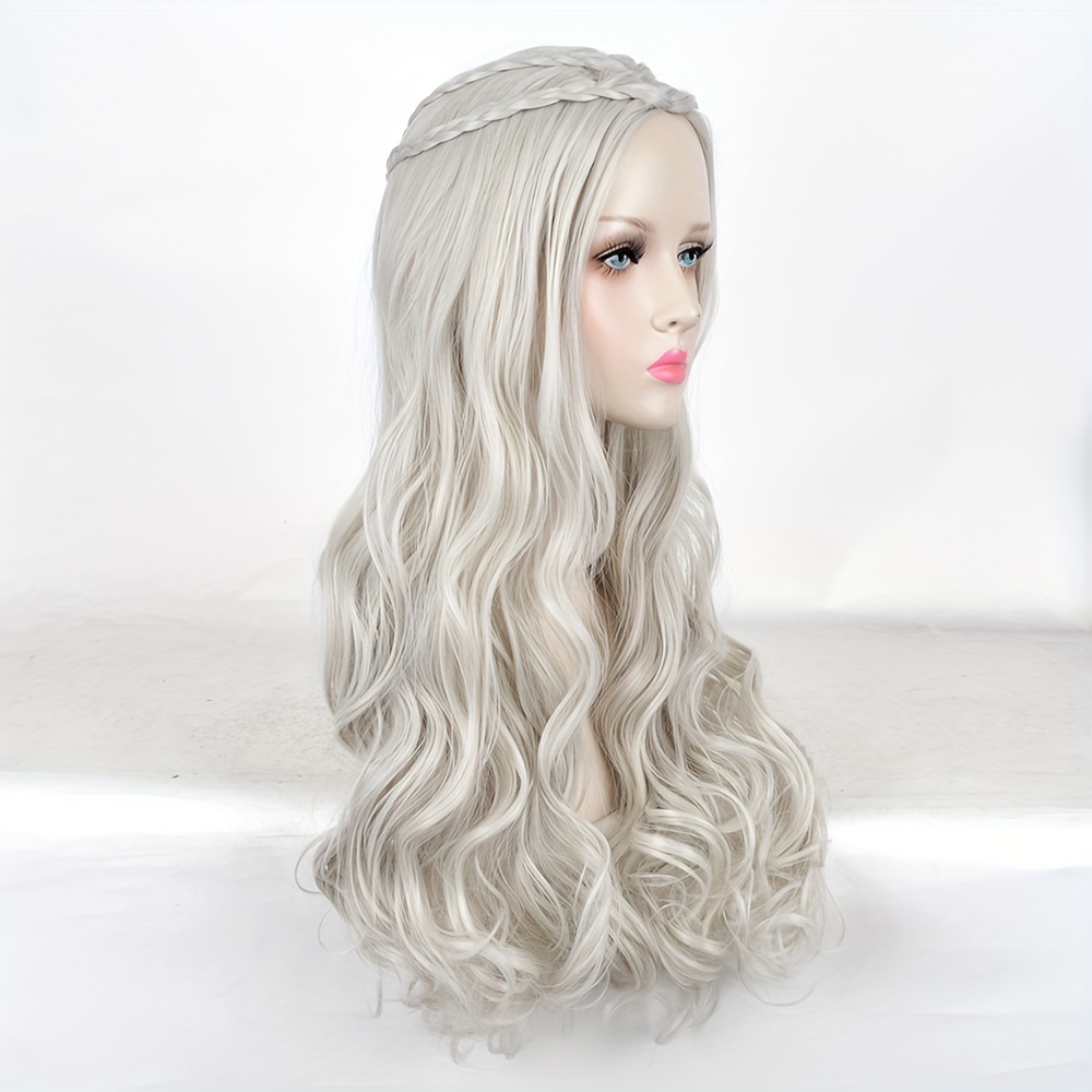 TEMU Silvery Long Curly Wig With Braids - 27.5