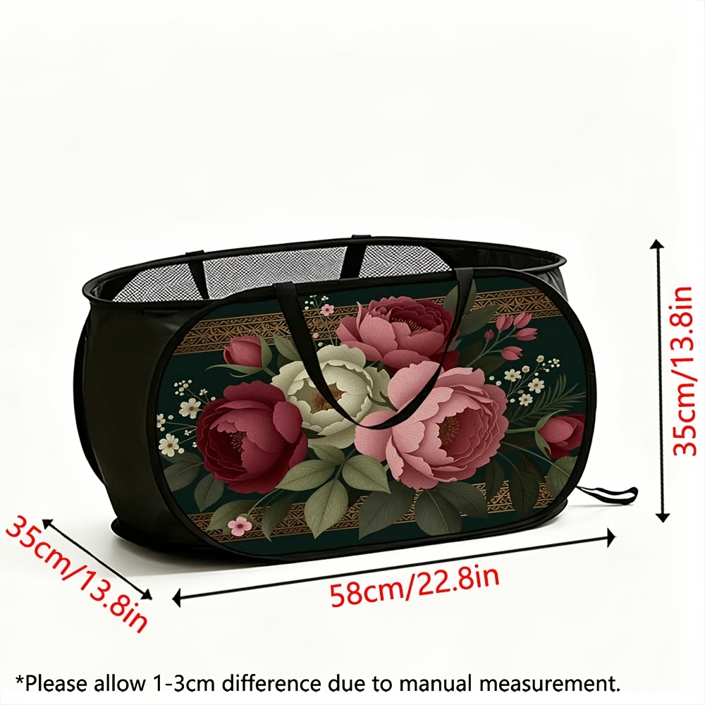 TEMU 1pc Large Foldable Mesh Pop-up Laundry Basket With Pattern - Collapsible Rectangular Clothes Hamper Suitable For Home, Dorm,, Portable Storage,