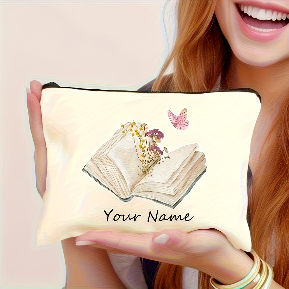 TEMU Exquisite Custom Makeup Bag, Multi-functional And Thoughtful! Pink Floral Book And , Fresh And Elegant, Used As A Handbag, Toiletry Bag, Or