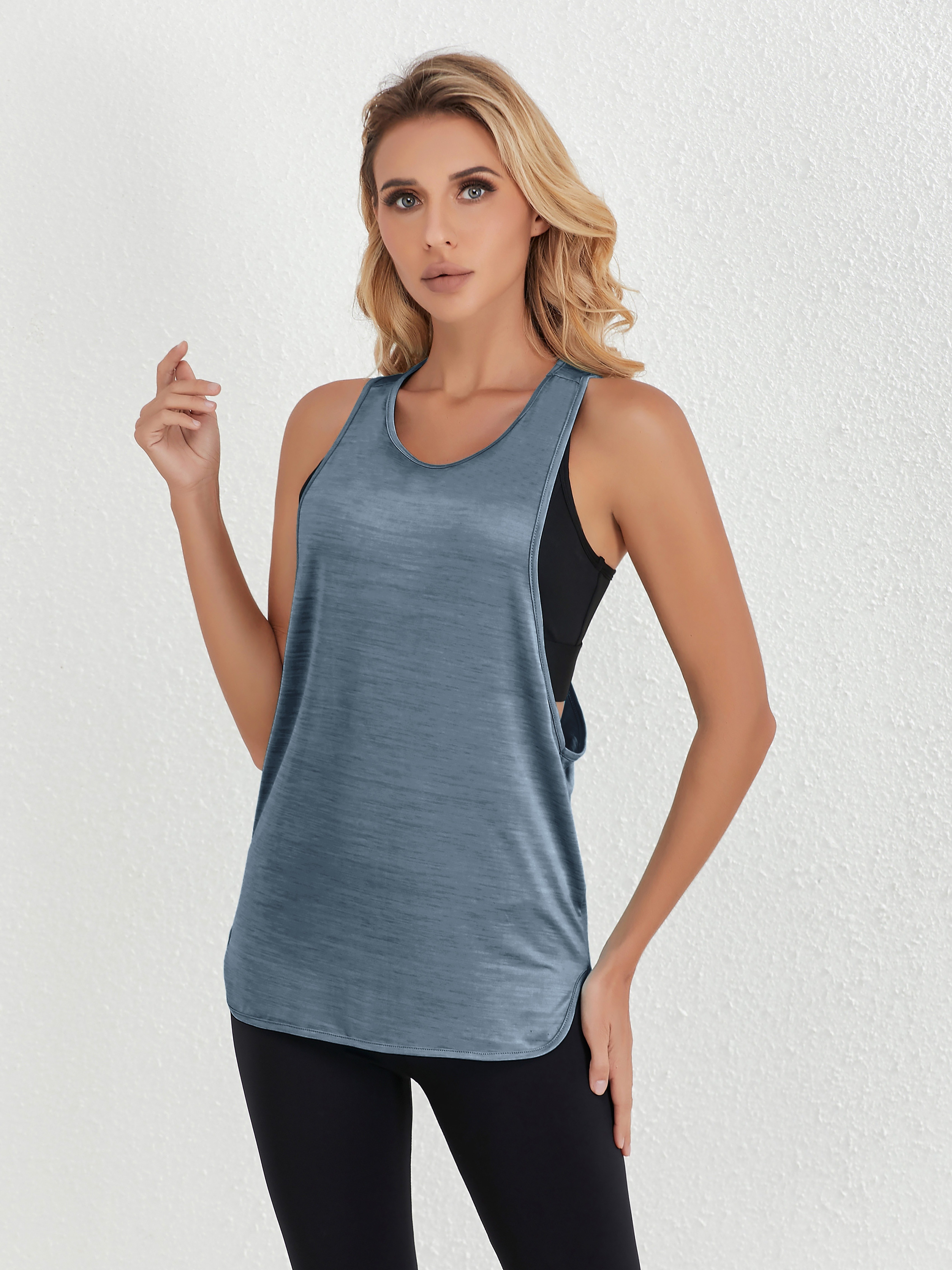 Solid Color Racerback Casual Round Neck Sports Tank Top, Sleeveless Running Fitness Vest Top, Women s Activewear 2