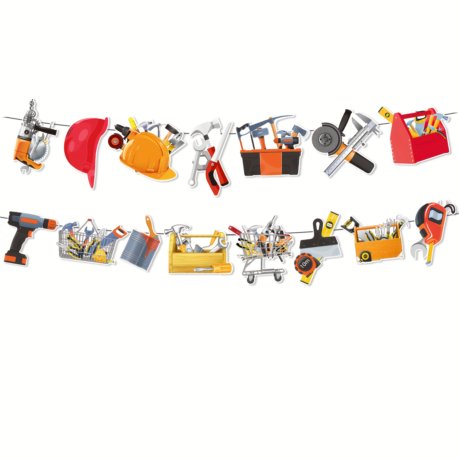 Tool-themed Banners, A Set Of Tool-themed Pattern Banners, Tool-themed Party Supplies, Tool Birthday Party Decorations, Tool Parties, Featuring Pliers, Drills, Rulers, Toolboxes, And Saws